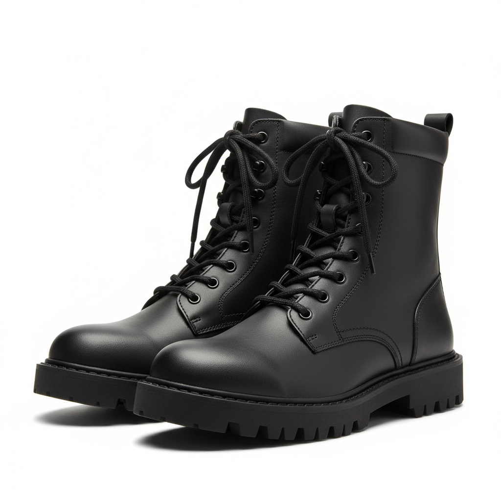Combat Lace-Up Boots - Matte Black Leather