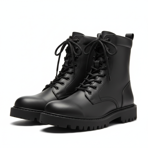 Combat Lace-Up Boots - Matte Black Leather