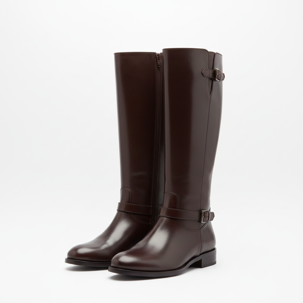 Knee-High Riding Boots - Dark Brown Leather
