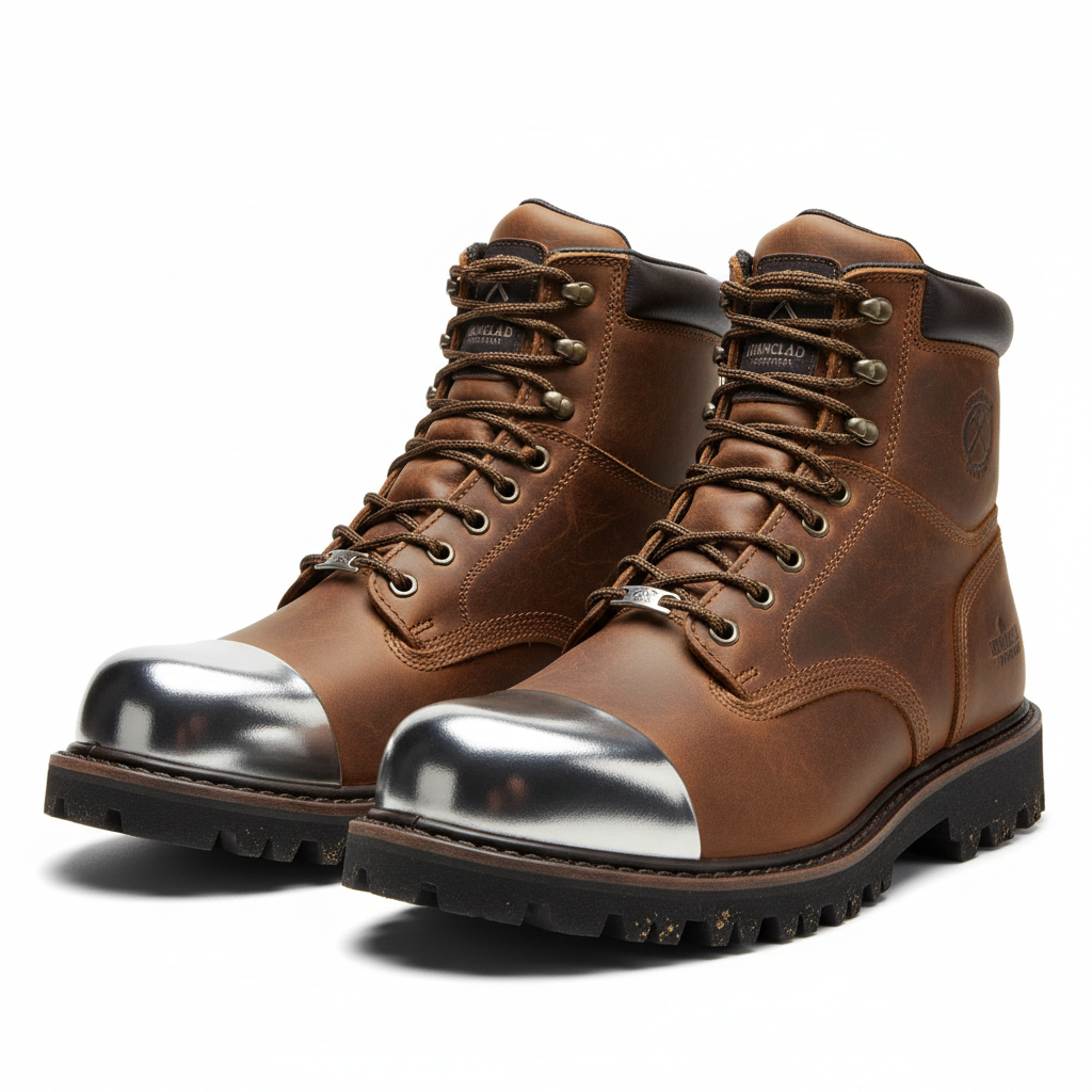 Rugged Work Boots - Brown Leather Steel Toe
